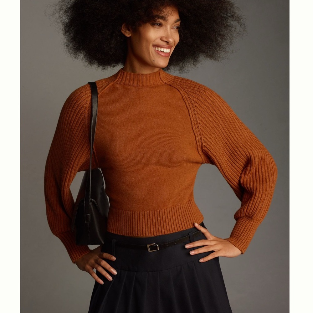 Anthropologie Maeve Mock-Neck Raglan Ribbed Sleeve Pullover Sweater NWT
